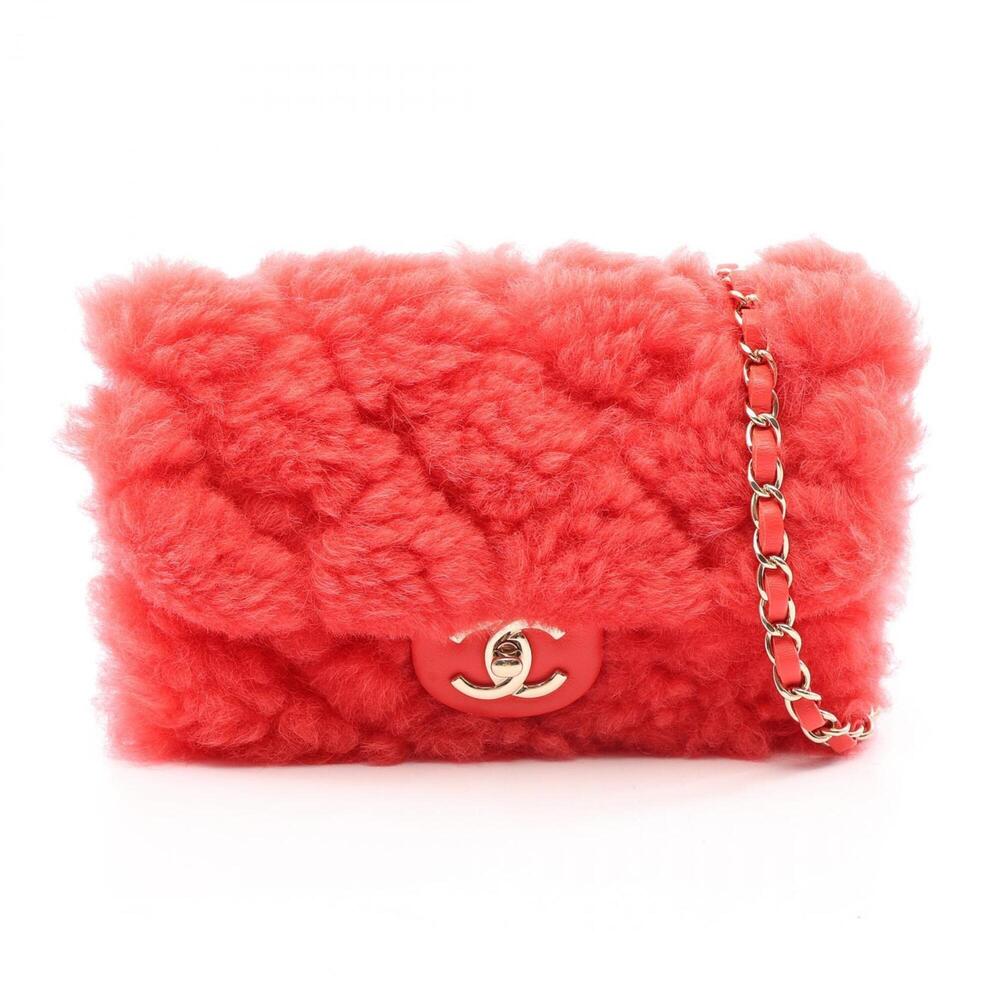 Chanel Matelassé Shoulder Bag/Handbag, Leather, Shearling, Women's, Red